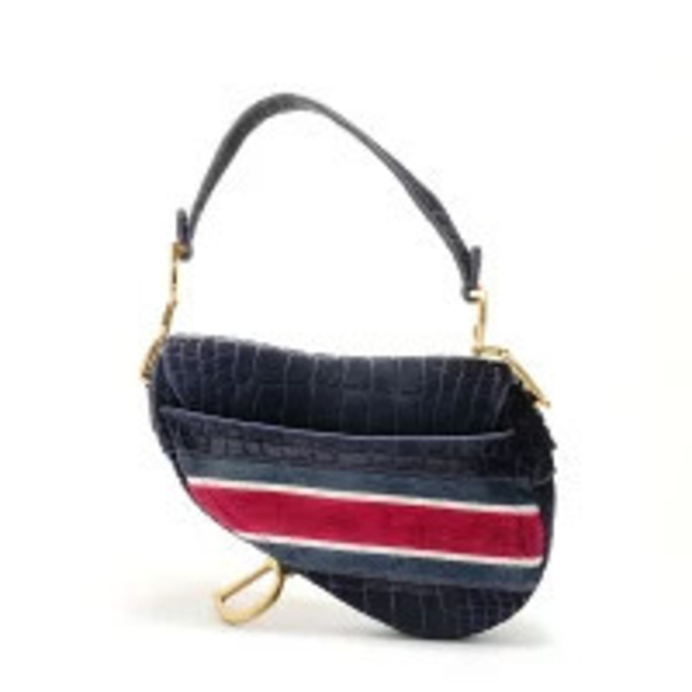 Christian Dior Saddle Bag Hobo Velour Navy Blue